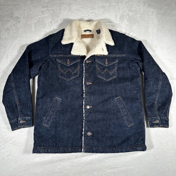 VTG Wrangler Authentic Western Jacket Unisex Size M Sherpa Lined Denim Retro EUC
